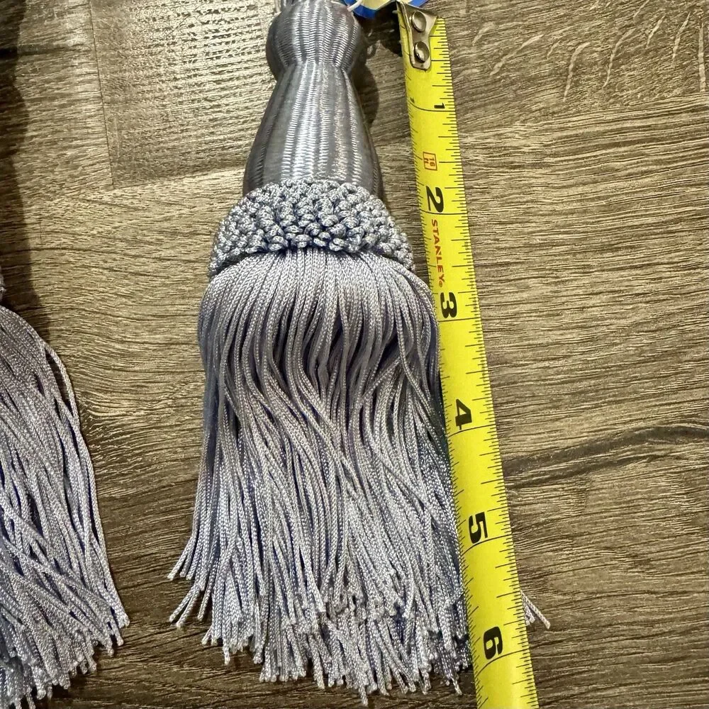 Vintage Large Window Curtain Tiebacks Silver Gray Tassel Rope Pair 24” 6” NWT